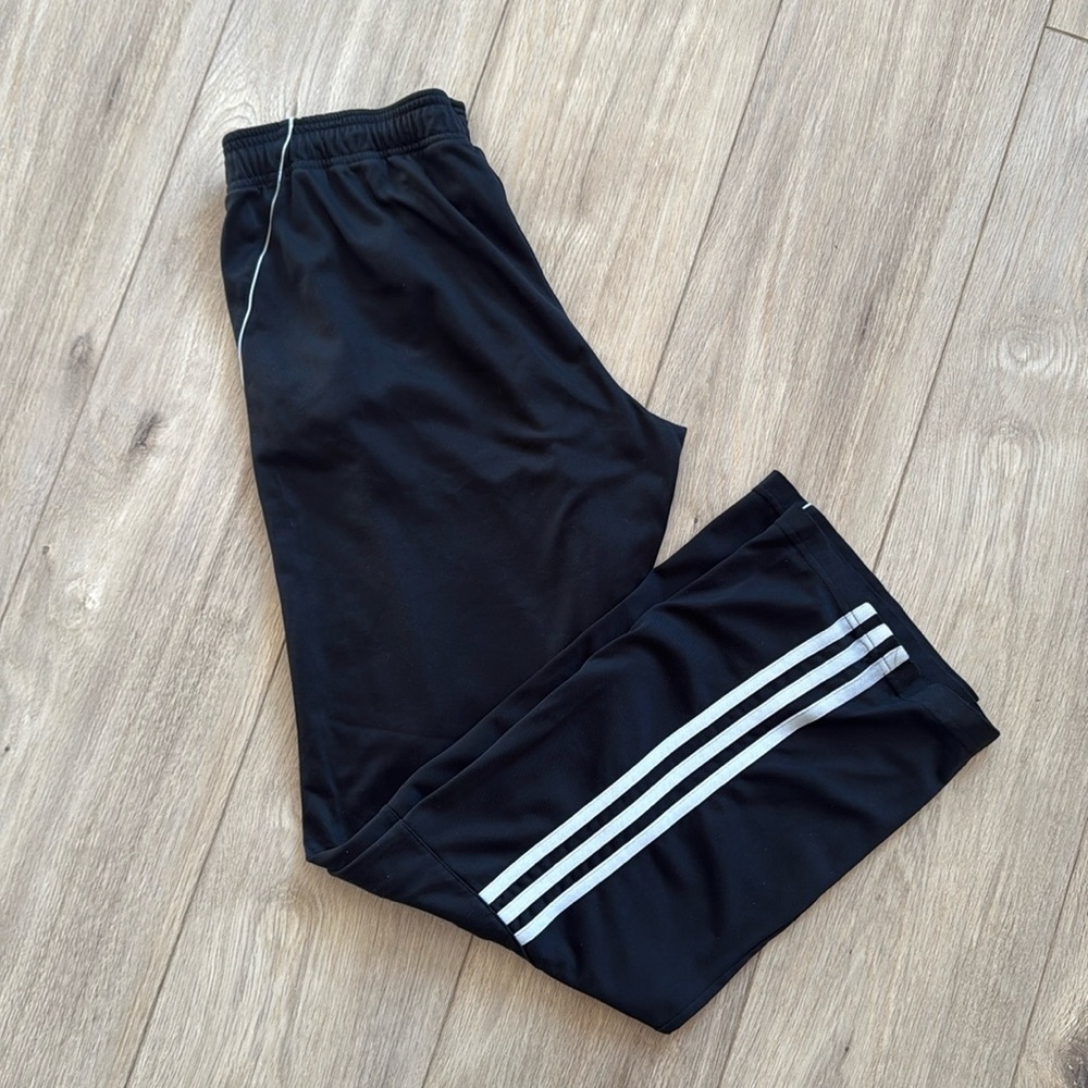 ADIDAS Black & White Three Stripe Activewear Long Track Sweatpants